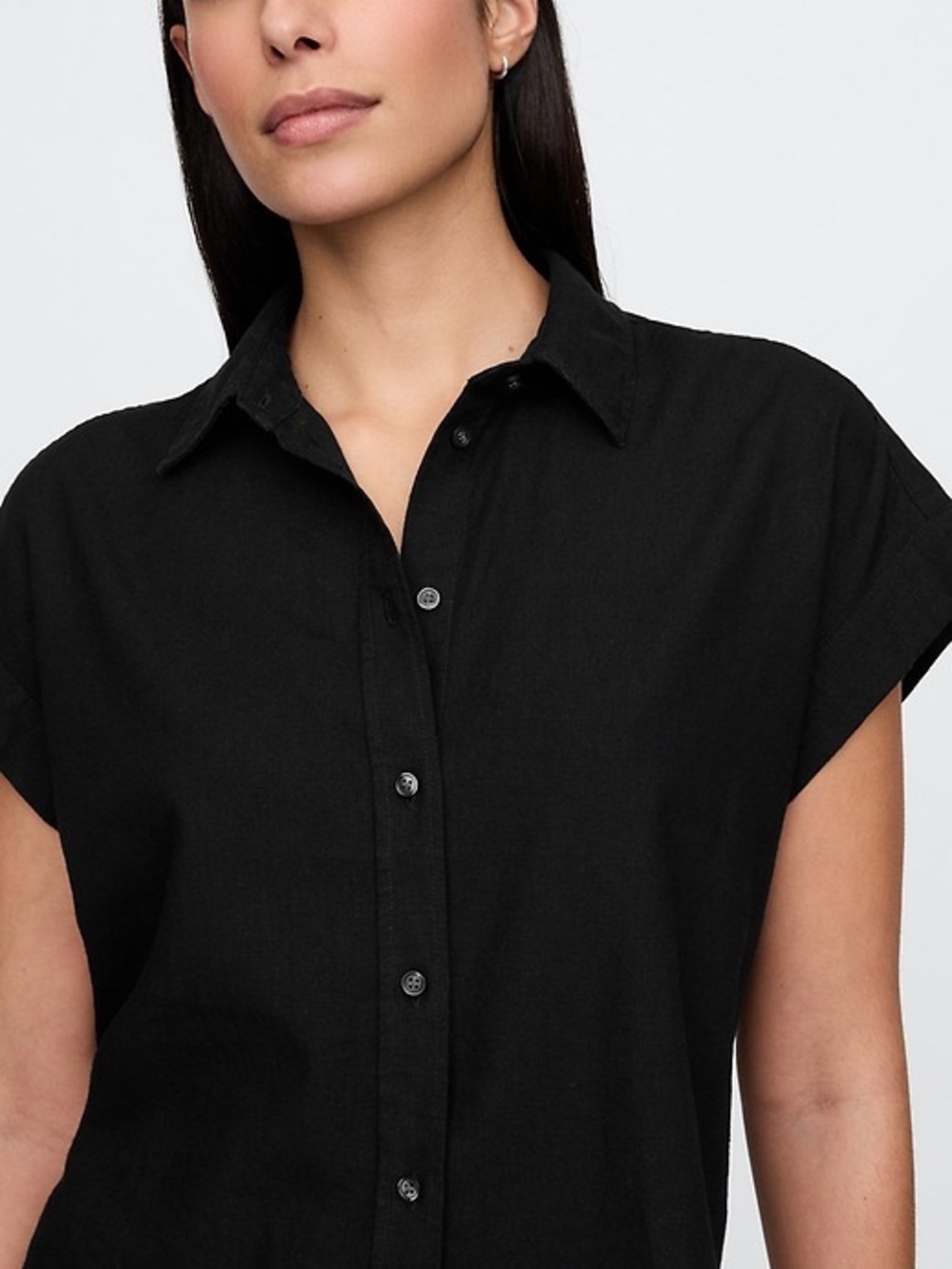 NWT GAP Linen Blend Crop Shirt in Black